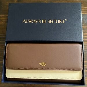 NIB Always be Secure Leather Brown and Cream Long Wallet With RDIF-Blocking Tech